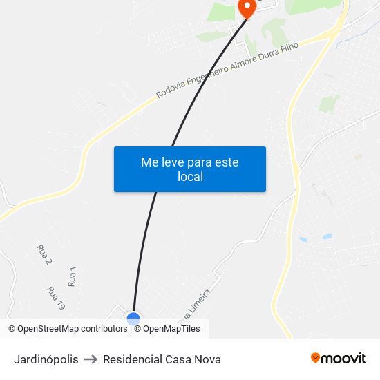 Jardinópolis to Residencial Casa Nova map