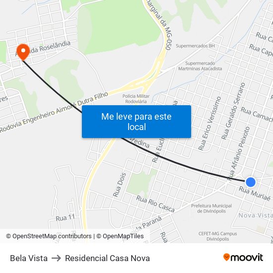 Bela Vista to Residencial Casa Nova map
