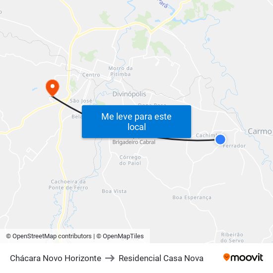 Chácara Novo Horizonte to Residencial Casa Nova map