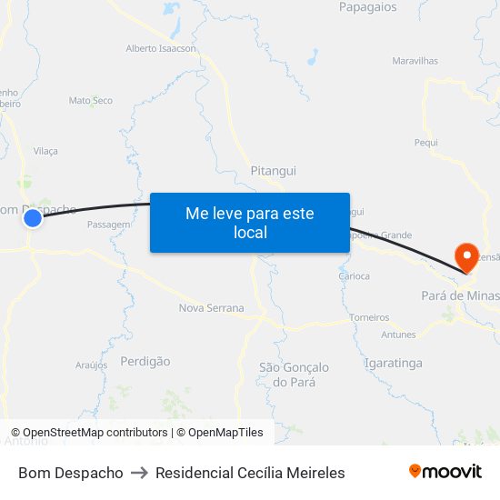 Bom Despacho to Residencial Cecília Meireles map