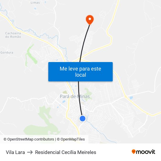 Vila Lara to Residencial Cecília Meireles map