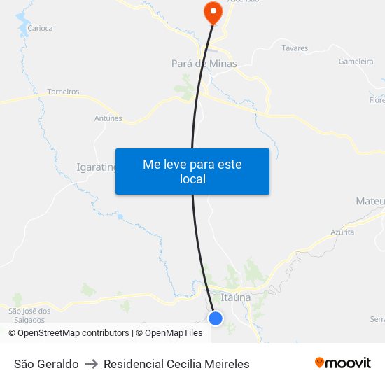 São Geraldo to Residencial Cecília Meireles map