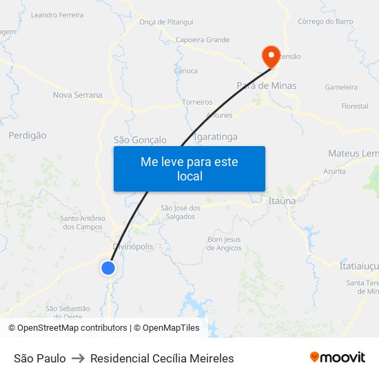 São Paulo to Residencial Cecília Meireles map