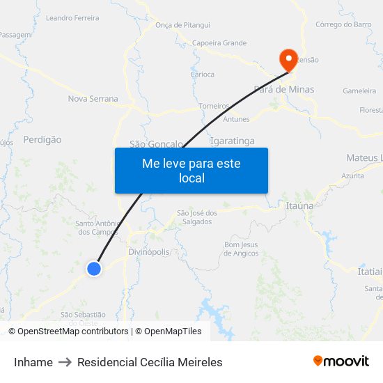 Inhame to Residencial Cecília Meireles map