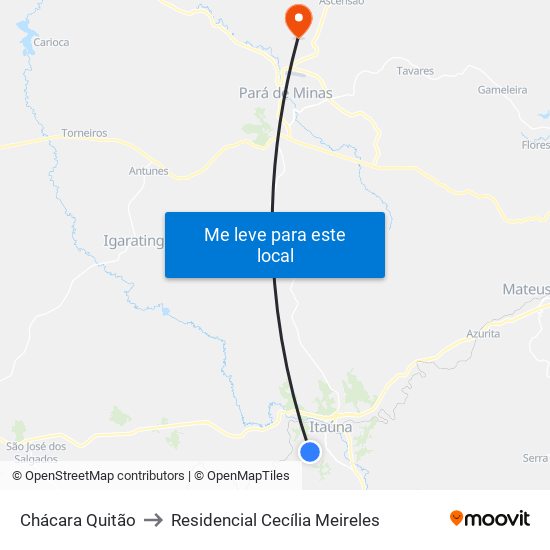 Chácara Quitão to Residencial Cecília Meireles map