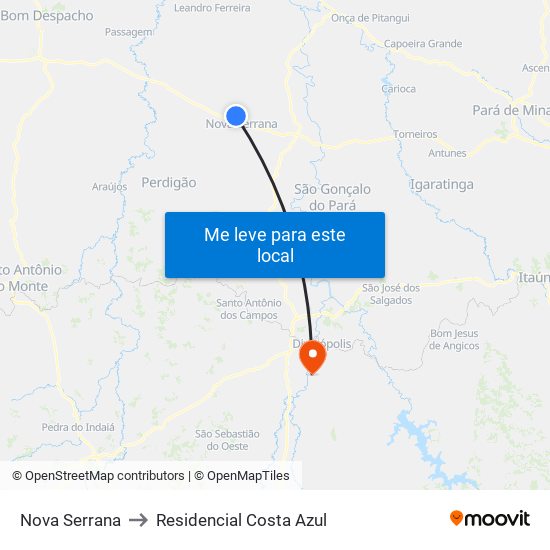 Nova Serrana to Residencial Costa Azul map