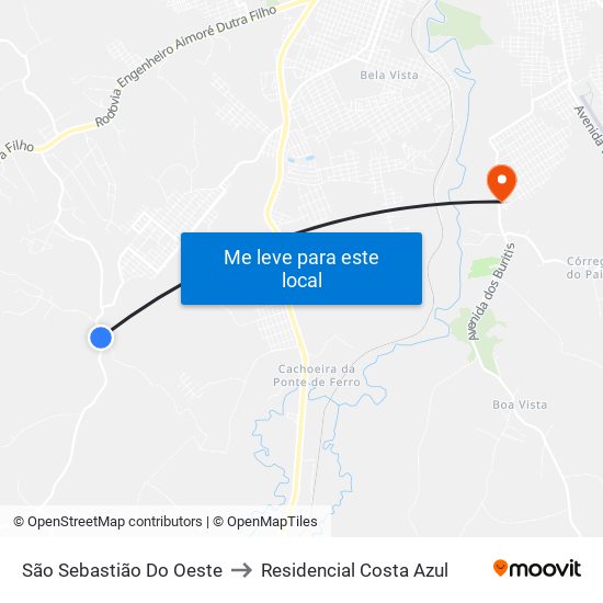 São Sebastião Do Oeste to Residencial Costa Azul map