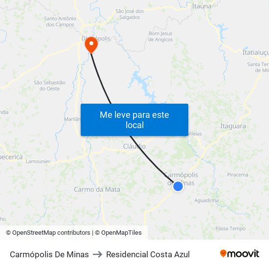 Carmópolis De Minas to Residencial Costa Azul map