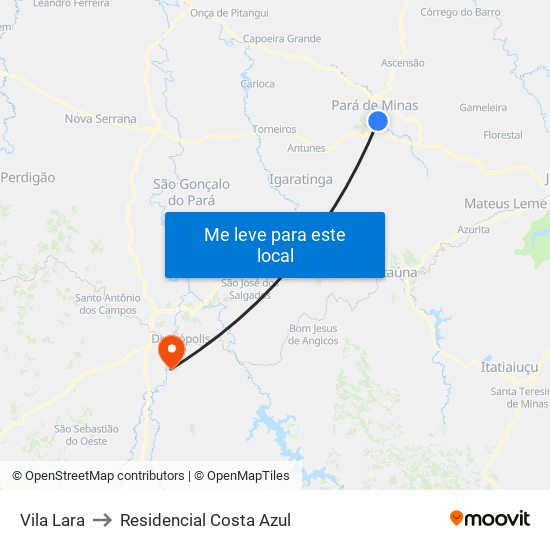 Vila Lara to Residencial Costa Azul map