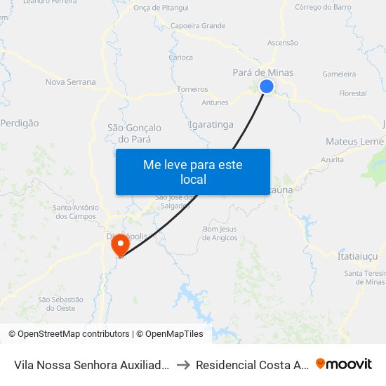 Vila Nossa Senhora Auxiliadora to Residencial Costa Azul map