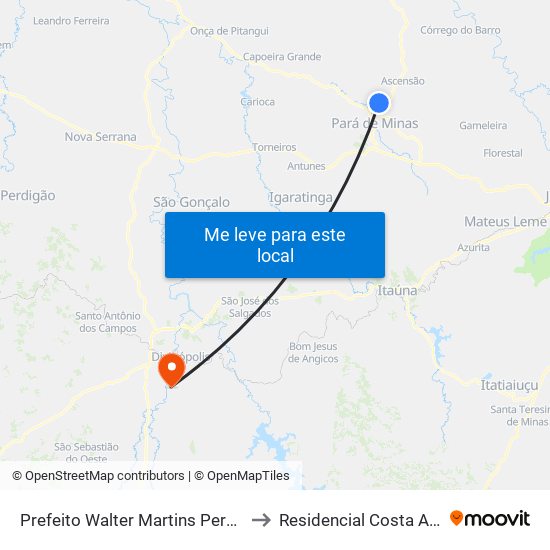 Prefeito Walter Martins Pereira to Residencial Costa Azul map