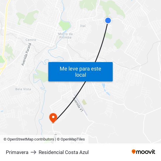 Primavera to Residencial Costa Azul map