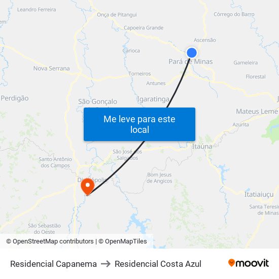 Residencial Capanema to Residencial Costa Azul map