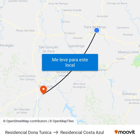 Residencial Dona Tunica to Residencial Costa Azul map