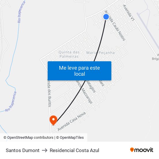 Santos Dumont to Residencial Costa Azul map