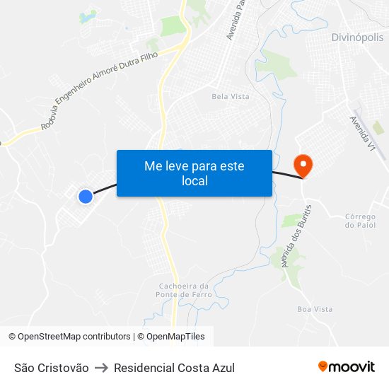 São Cristovão to Residencial Costa Azul map