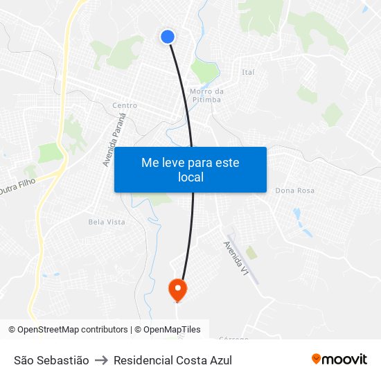 São Sebastião to Residencial Costa Azul map