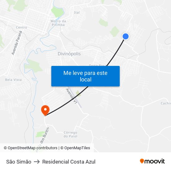 São Simão to Residencial Costa Azul map