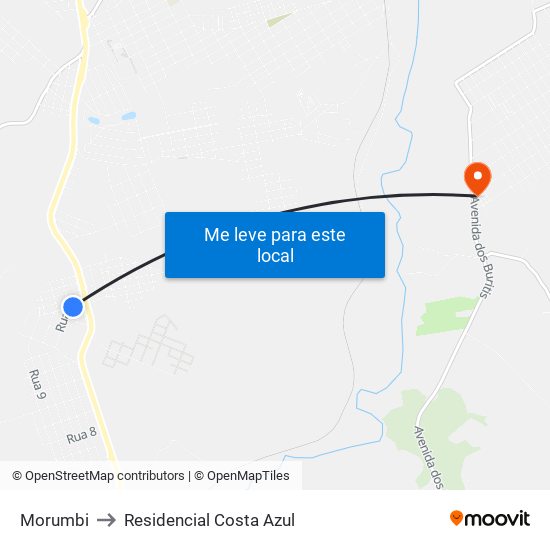 Morumbi to Residencial Costa Azul map