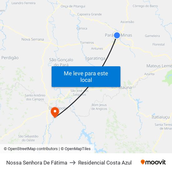 Nossa Senhora De Fátima to Residencial Costa Azul map