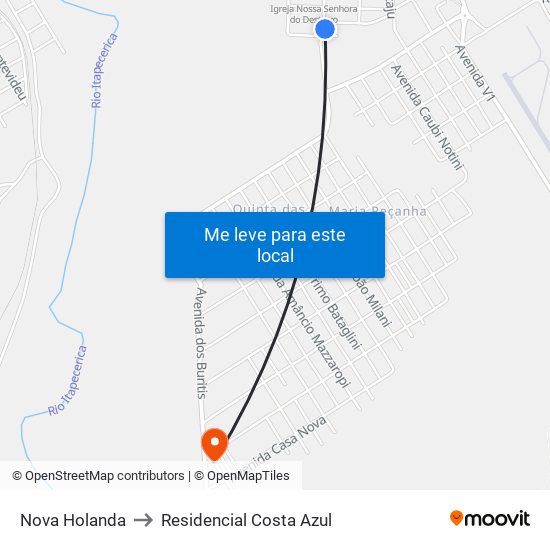 Nova Holanda to Residencial Costa Azul map