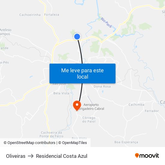 Oliveiras to Residencial Costa Azul map