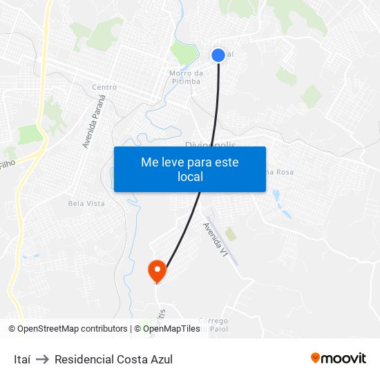 Itaí to Residencial Costa Azul map