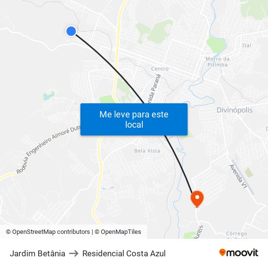 Jardim Betânia to Residencial Costa Azul map