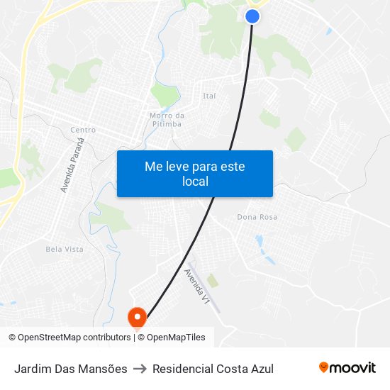 Jardim Das Mansões to Residencial Costa Azul map