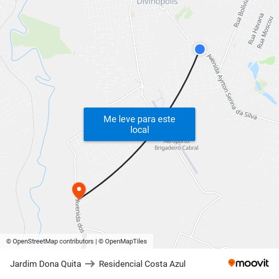 Jardim Dona Quita to Residencial Costa Azul map