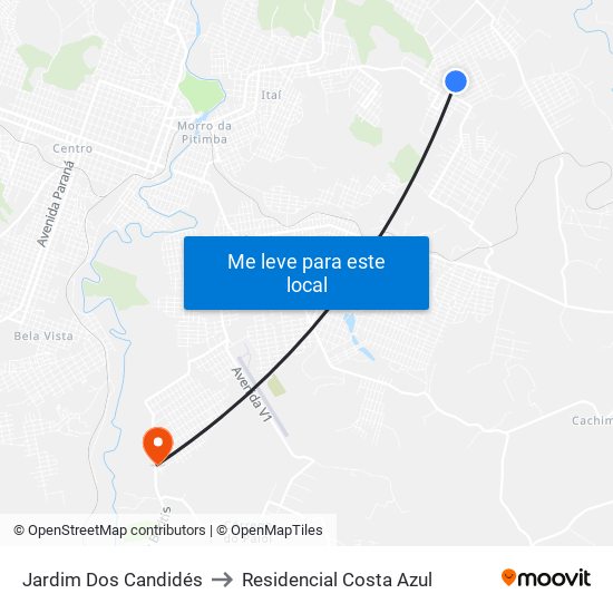 Jardim Dos Candidés to Residencial Costa Azul map