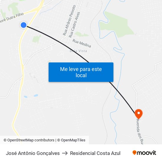 José Antônio Gonçalves to Residencial Costa Azul map