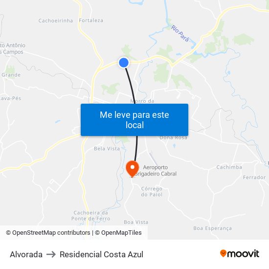 Alvorada to Residencial Costa Azul map