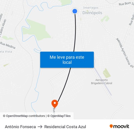 Antônio Fonseca to Residencial Costa Azul map