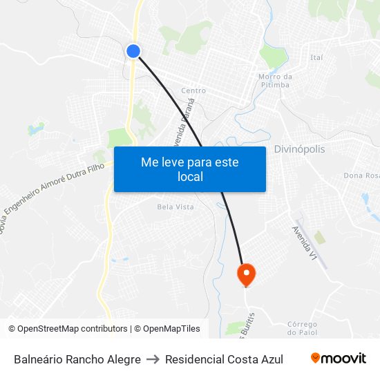 Balneário Rancho Alegre to Residencial Costa Azul map