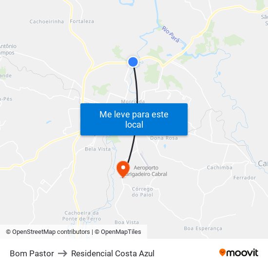 Bom Pastor to Residencial Costa Azul map