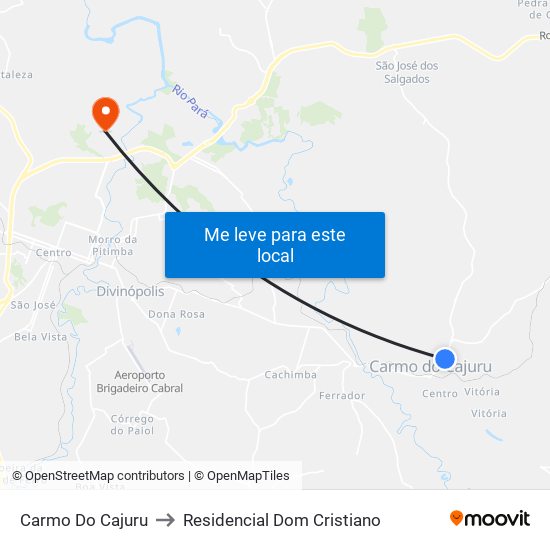 Carmo Do Cajuru to Residencial Dom Cristiano map