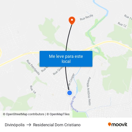 Divinópolis to Residencial Dom Cristiano map