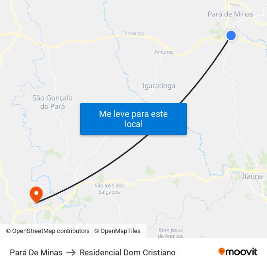 Pará De Minas to Residencial Dom Cristiano map