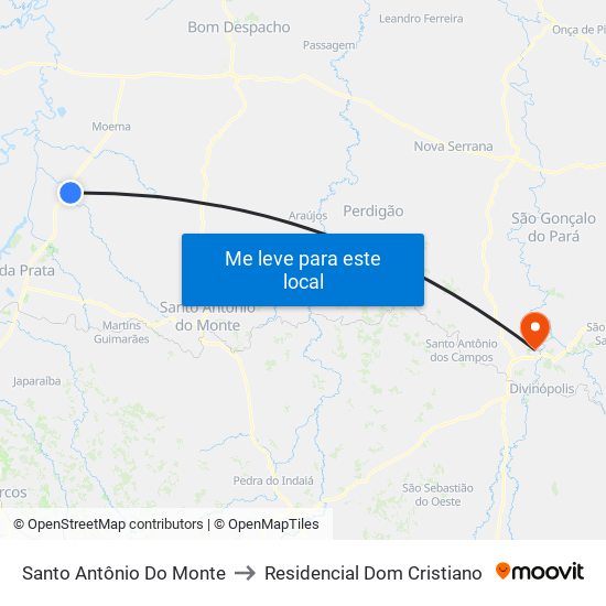 Santo Antônio Do Monte to Residencial Dom Cristiano map