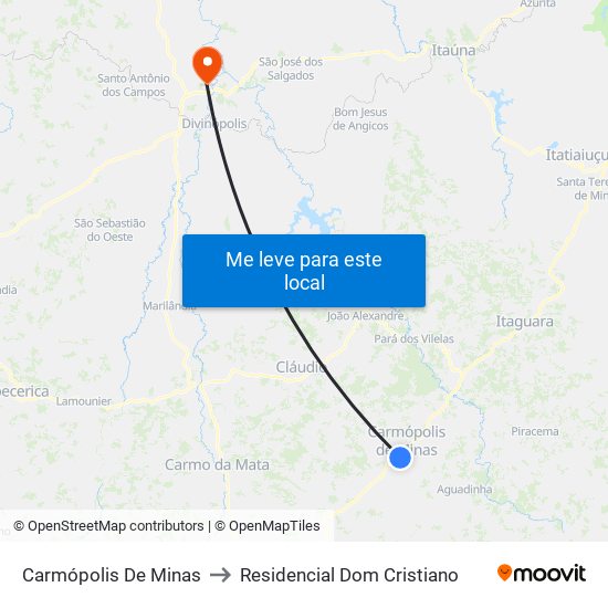 Carmópolis De Minas to Residencial Dom Cristiano map