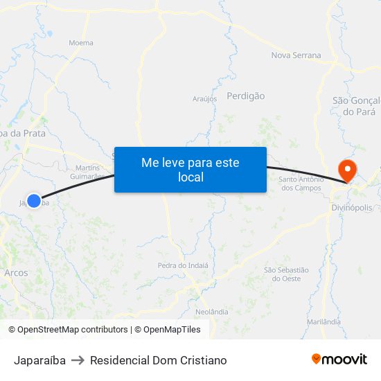 Japaraíba to Residencial Dom Cristiano map