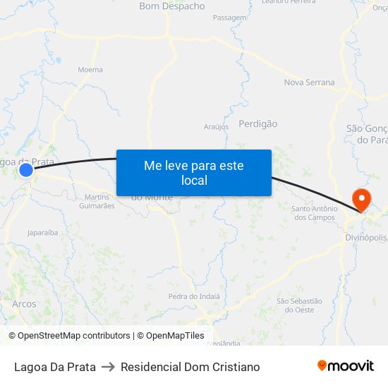 Lagoa Da Prata to Residencial Dom Cristiano map