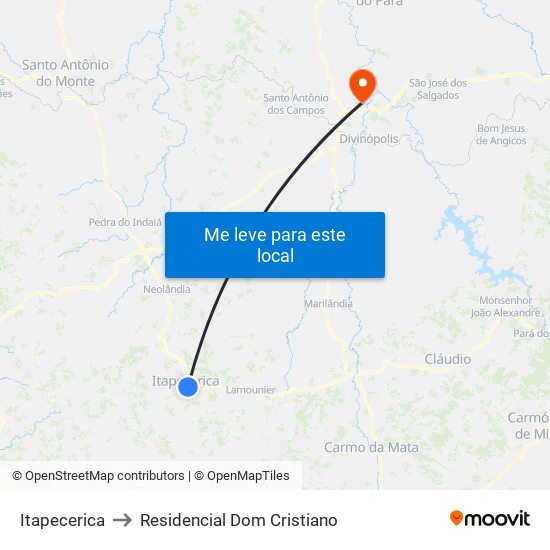 Itapecerica to Residencial Dom Cristiano map