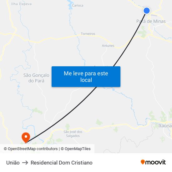 União to Residencial Dom Cristiano map