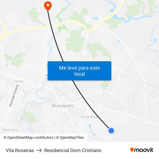 Vila Roseiras to Residencial Dom Cristiano map