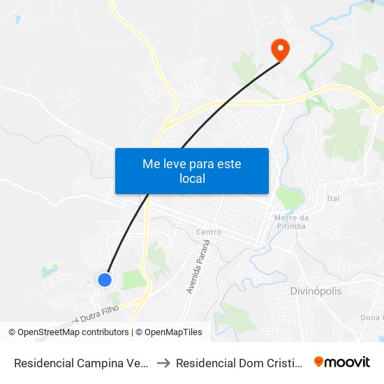 Residencial Campina Verde to Residencial Dom Cristiano map