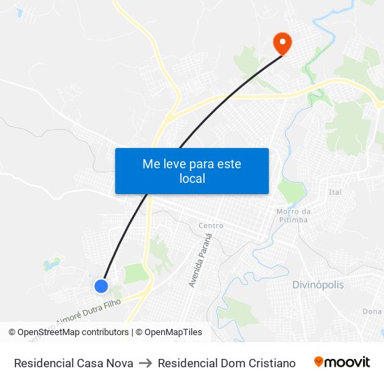 Residencial Casa Nova to Residencial Dom Cristiano map