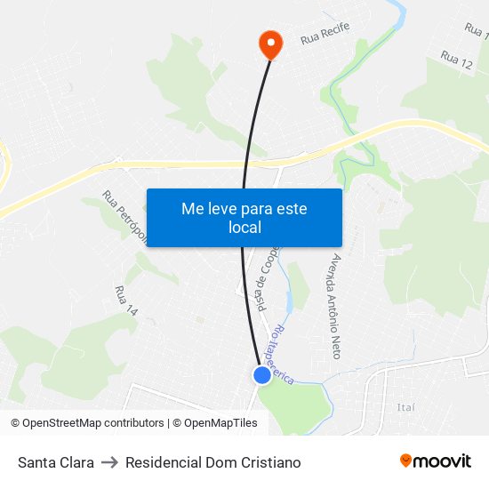 Santa Clara to Residencial Dom Cristiano map