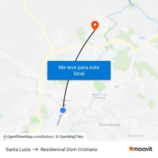 Santa Luzia to Residencial Dom Cristiano map